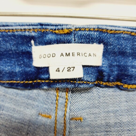 Good American Womens Distressed Skinny Jeans 4/27 Blue Denim - Picture 3 of 12